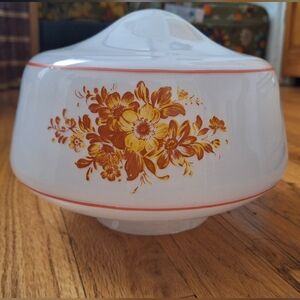 Vintage 70s Floral Milk Glass School House Light Shade